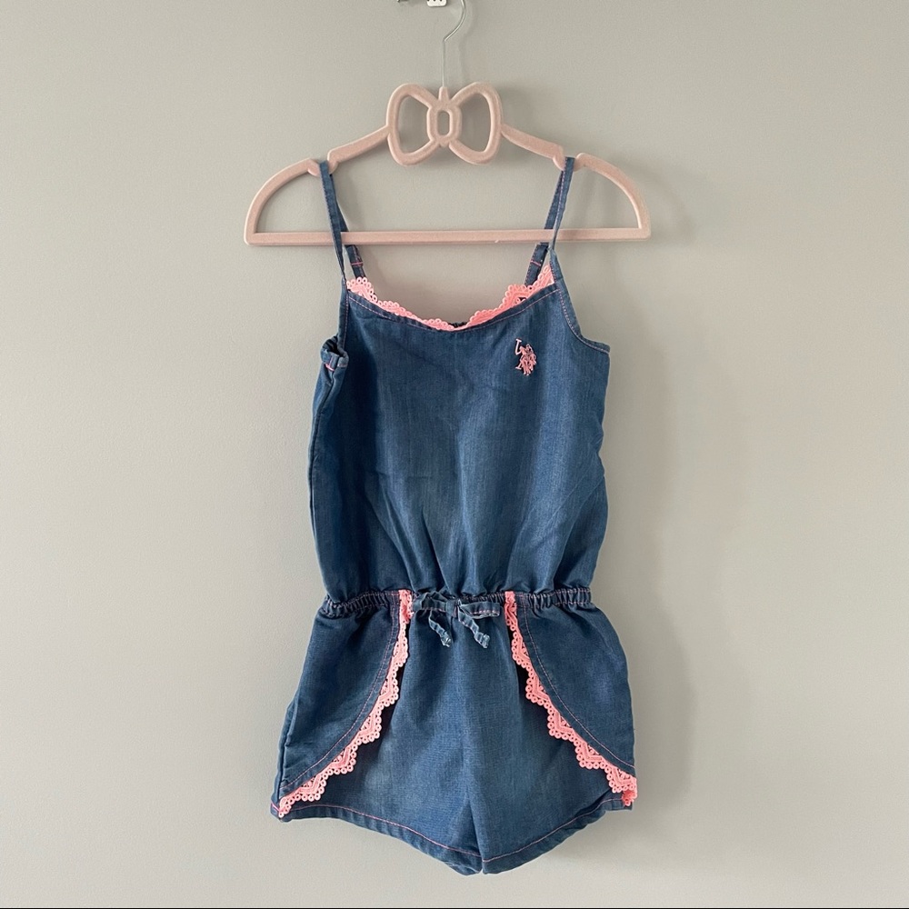 U.S. Polo Assn. Girlโs Summer Rompers Denim
